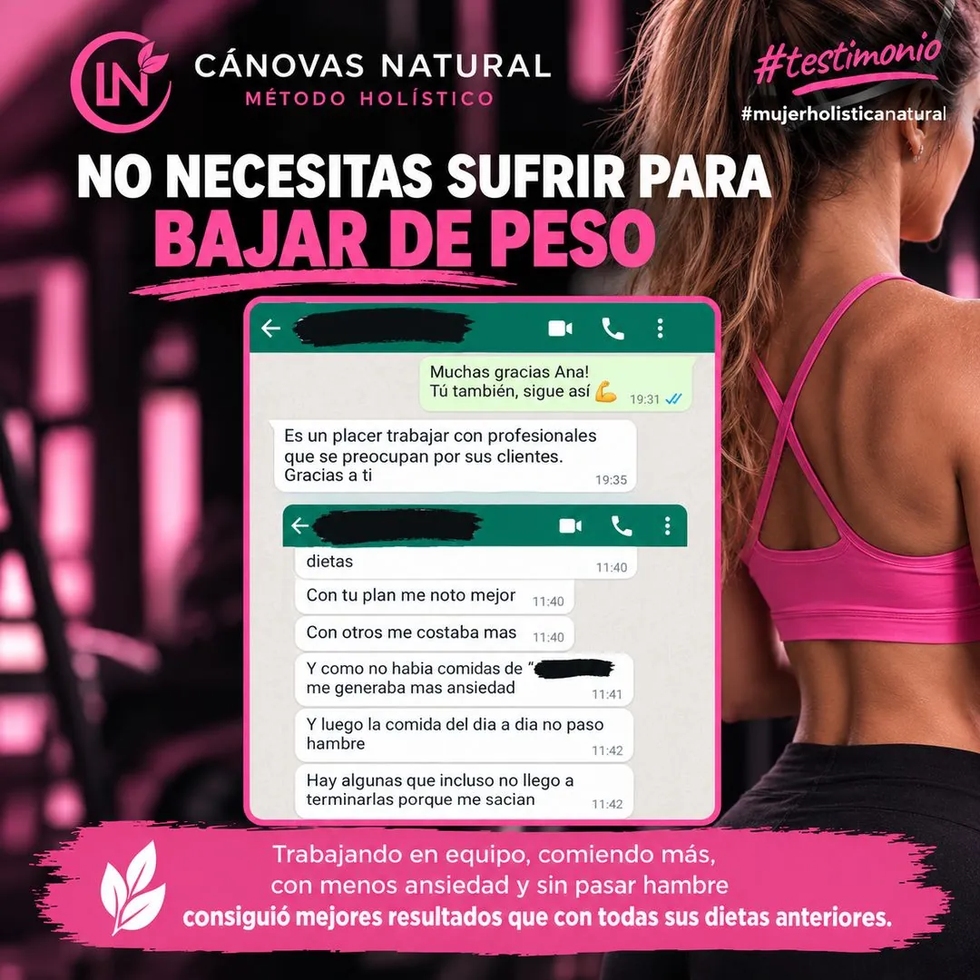 Testimonio real por WhatsApp de una alumna: con este plan se nota mejor, no pasa hambre y tiene menos ansiedad