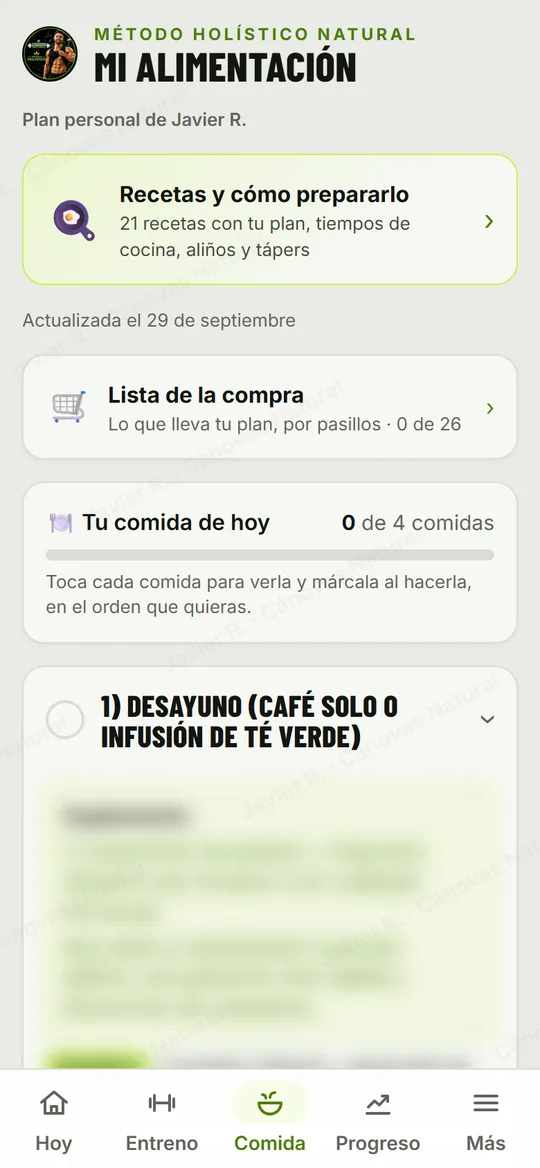 Alimentación en la app
