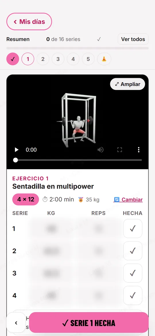 Entreno del día en la app