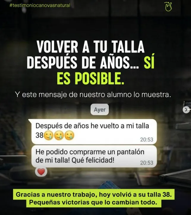 Mensaje de un alumno que vuelve a su talla 38 después de años